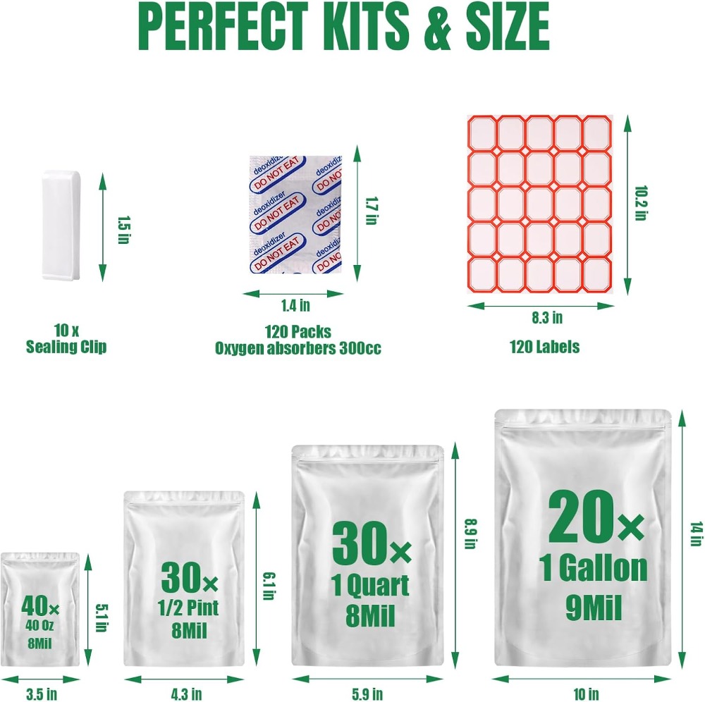 120 Bolsas de Mylar para Almac - Food Storage Oxygen Absorbers reseña y precio