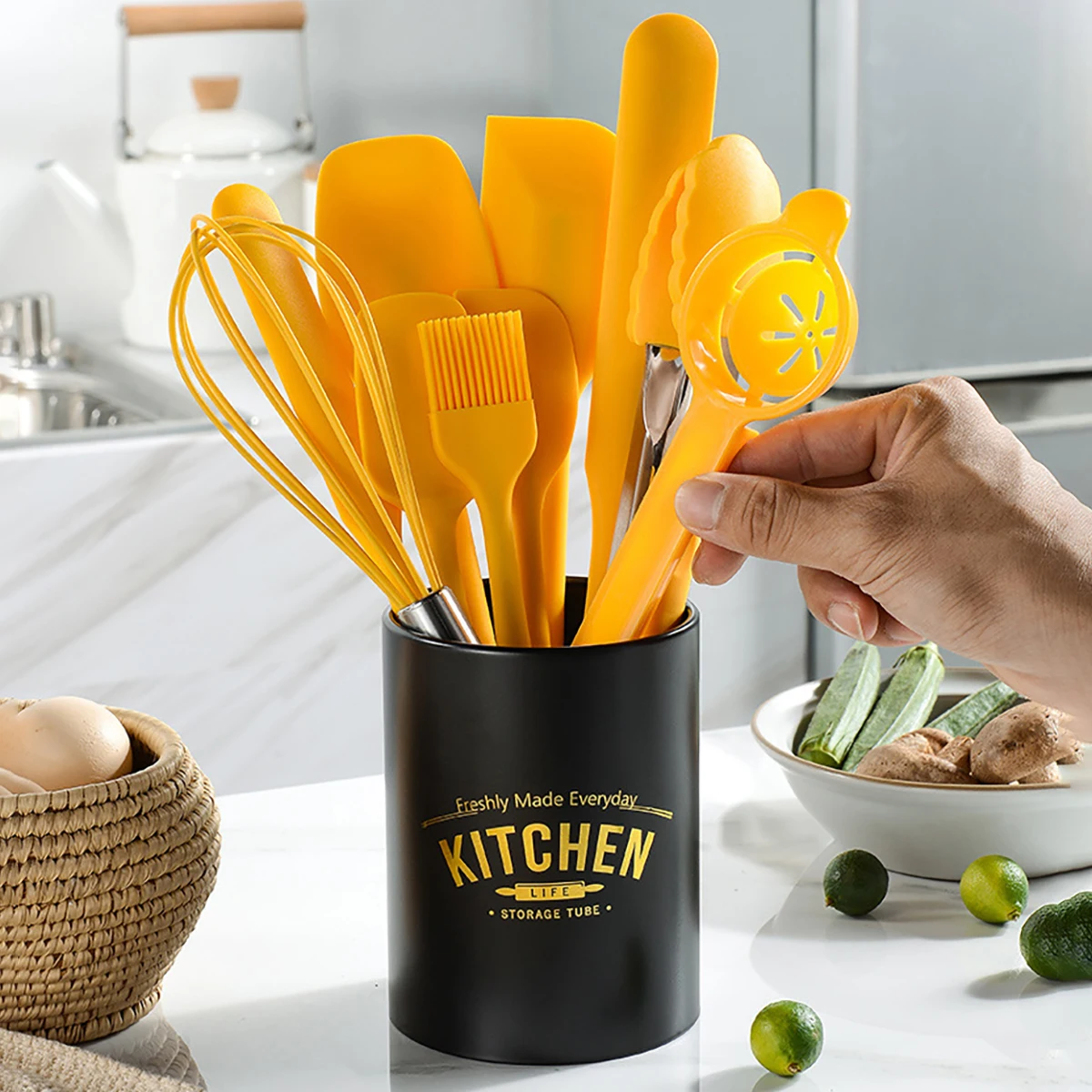 Juego de 10 utensilios de coci - Food Storage Yellow reseña y precio